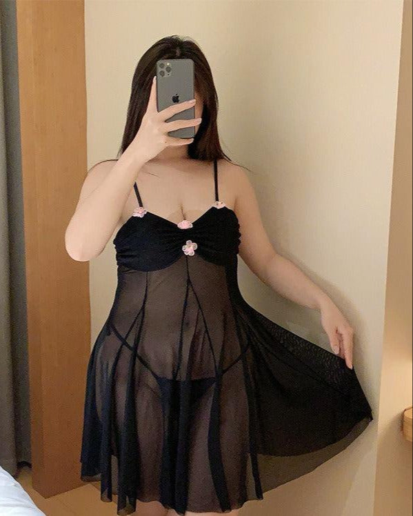 Plus Size Sheer Mesh Babydoll Lingerie - Sinderella