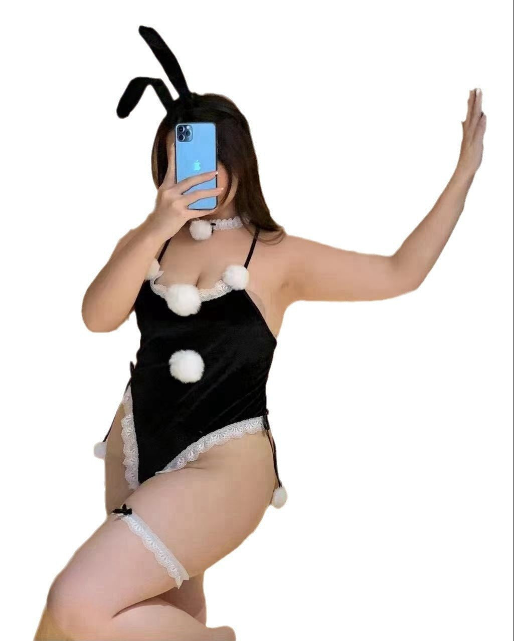 Plus Size Velvet Bunny Girl Lingerie Set - Sinderella