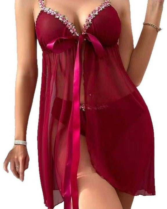 Pretty, Petal, Playtime Lace Trimmed Red Babydoll Lingerie - Sinderella