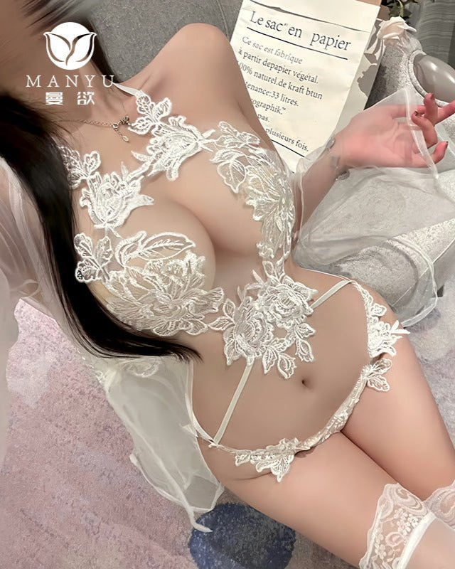 Reckless Nights Lace Blossom Sheer Lingerie Set - Sinderella
