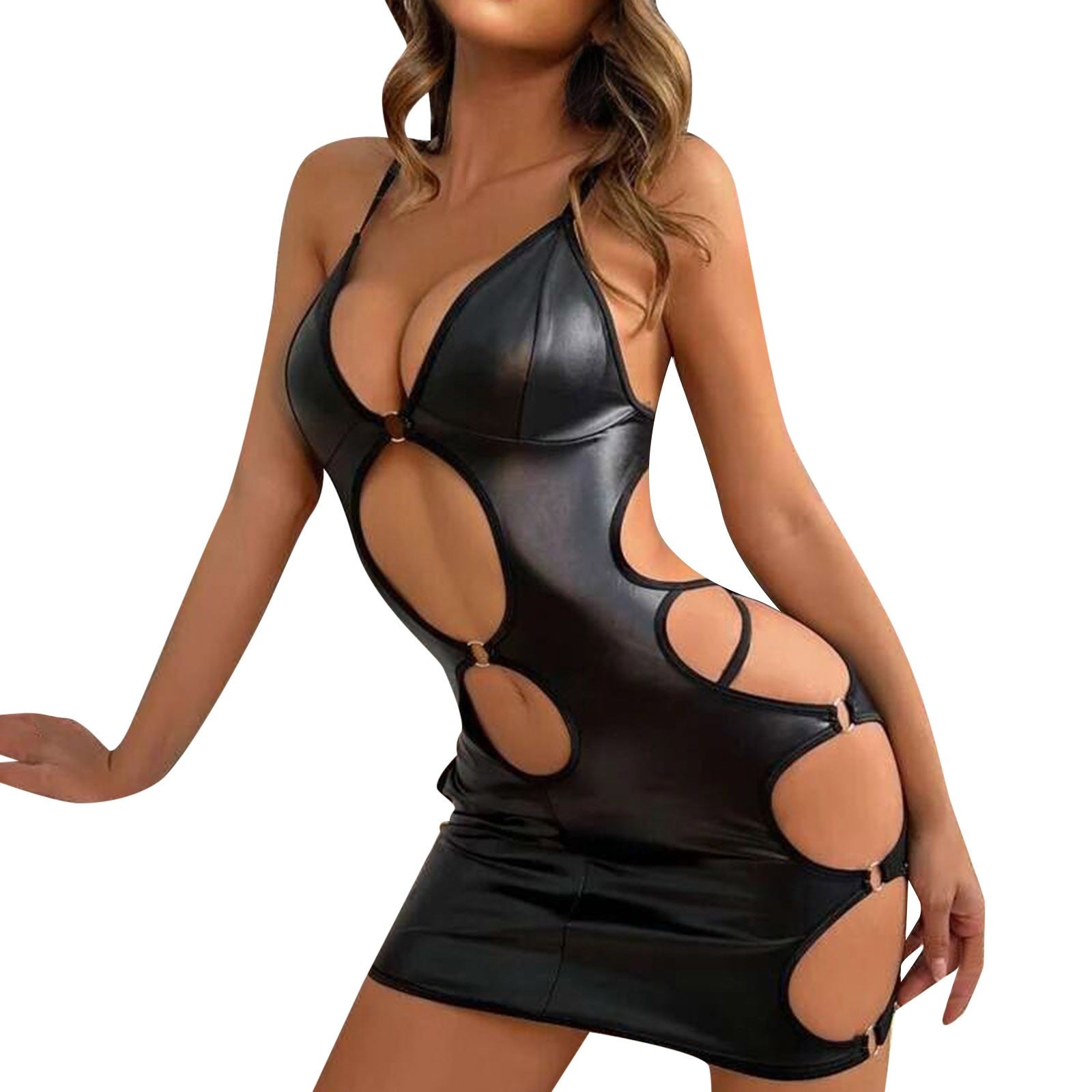 Risky Business Cut - Out PU Leather Lingerie - Sinderella