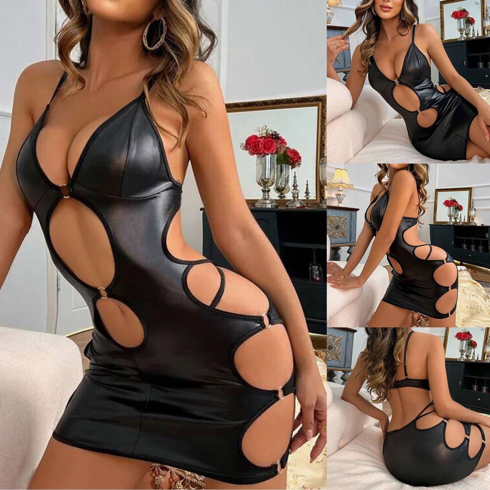 Risky Business Cut - Out PU Leather Lingerie - Sinderella
