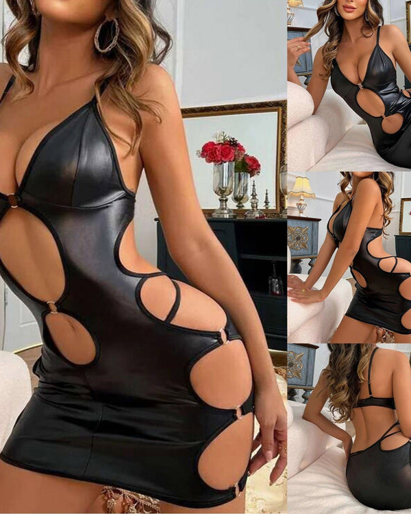 Risky Business Cut - Out PU Leather Lingerie - Sinderella