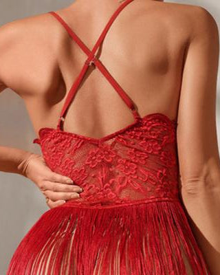 Rivka Lace Fringe Backless Lingerie - Sinderella
