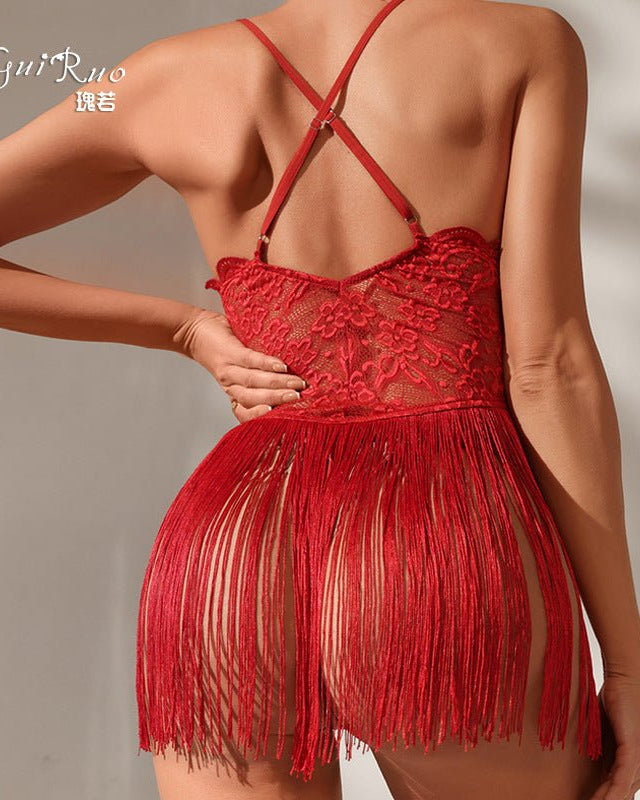 Rivka Lace Fringe Backless Lingerie - Sinderella