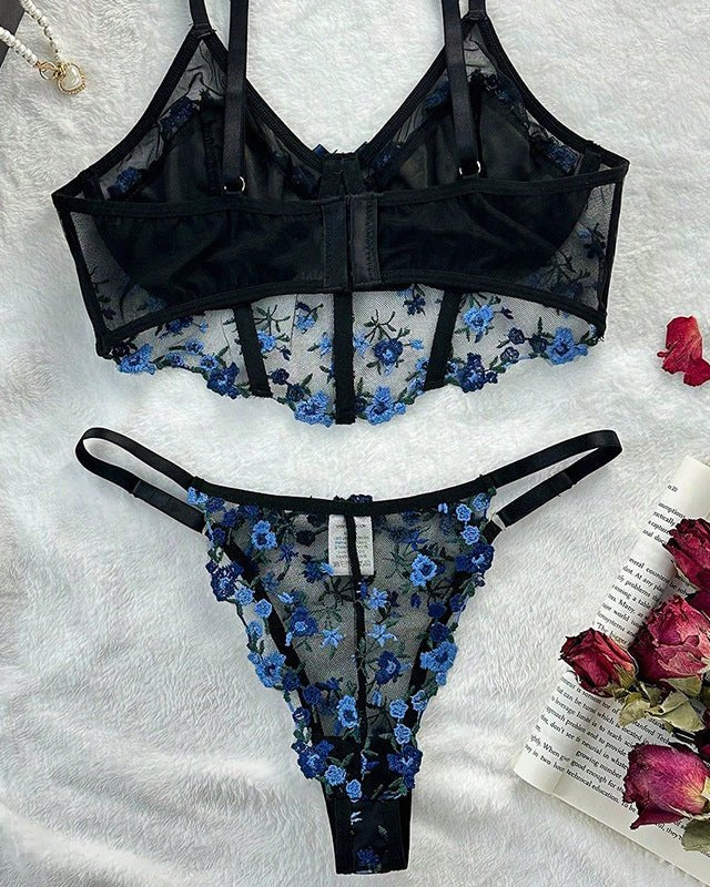 Rosé All Dazed Sheer Embroidered Lingerie - Sinderella