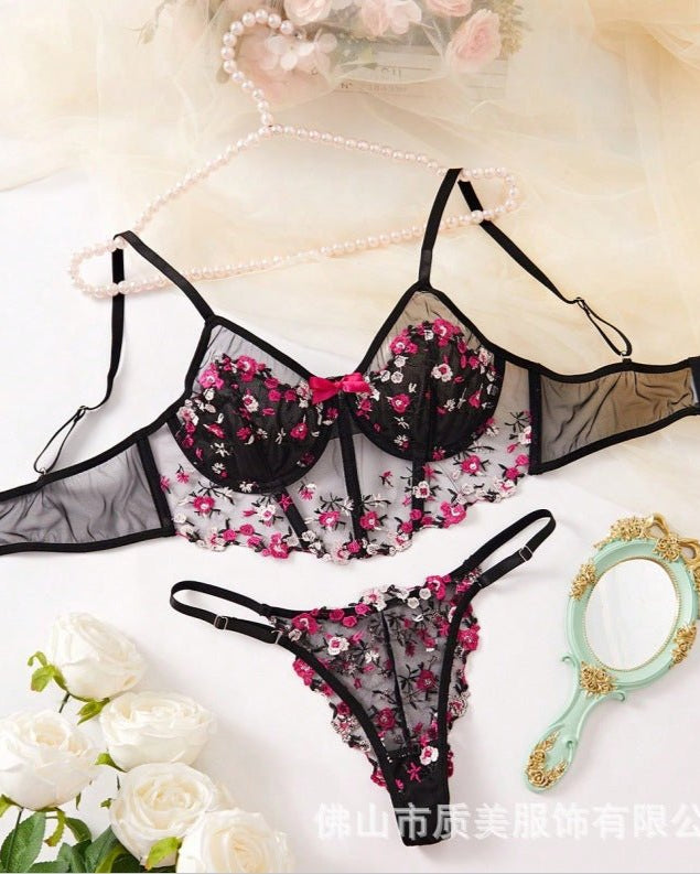 Rosé All Dazed Sheer Embroidered Lingerie - Sinderella