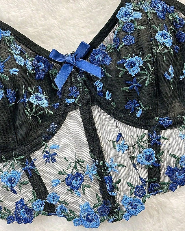 Rosé All Dazed Sheer Embroidered Lingerie - Sinderella