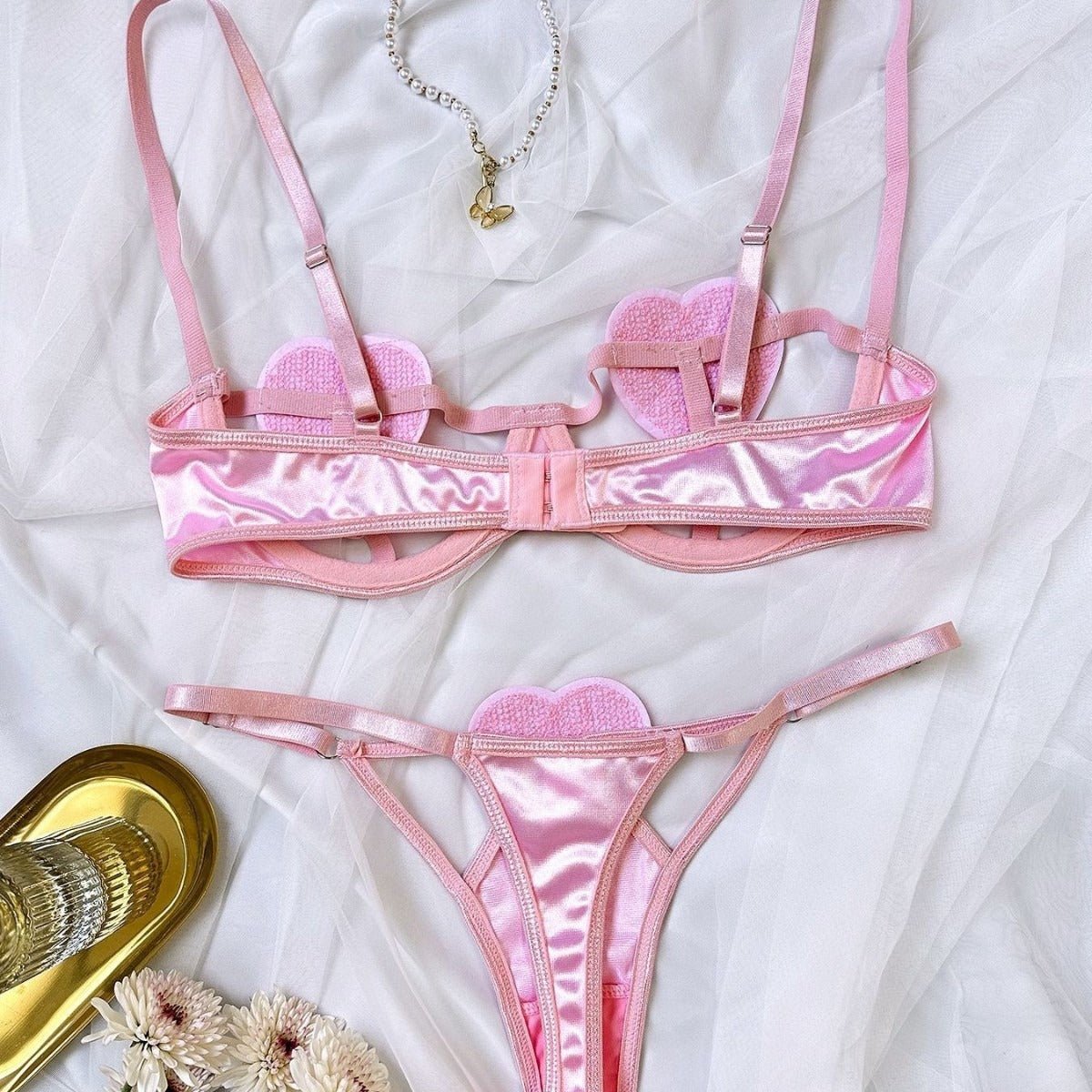 Softcore Fantasy Heart Satin Lingerie Set - Sinderella
