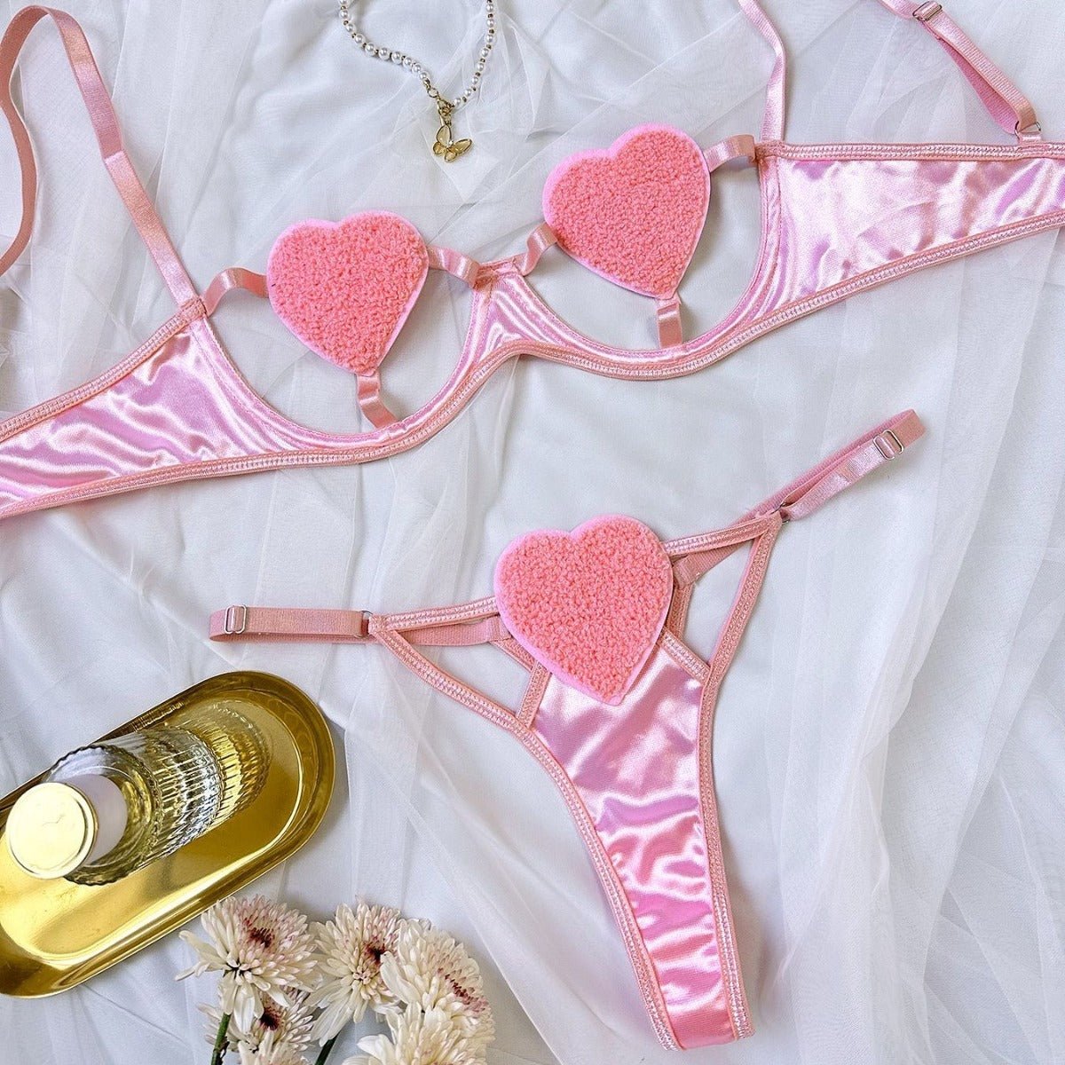 Softcore Fantasy Heart Satin Lingerie Set - Sinderella