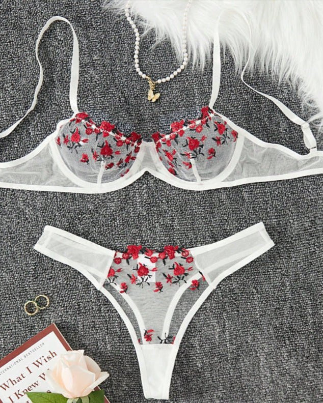Stop & Stare Sheer Mesh Bra & Thong Lingerie - Sinderella