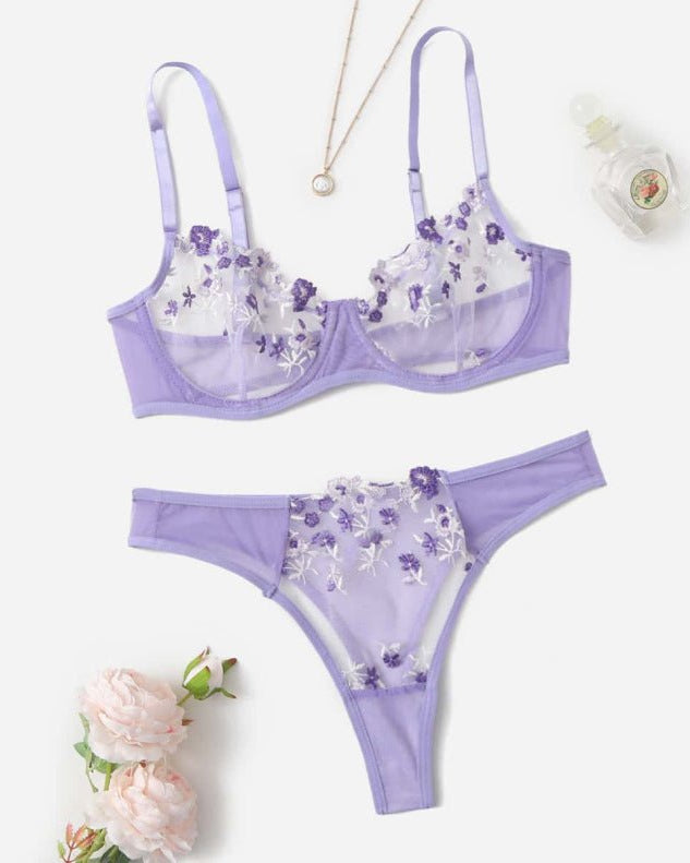 Stop & Stare Sheer Mesh Bra & Thong Lingerie - Sinderella