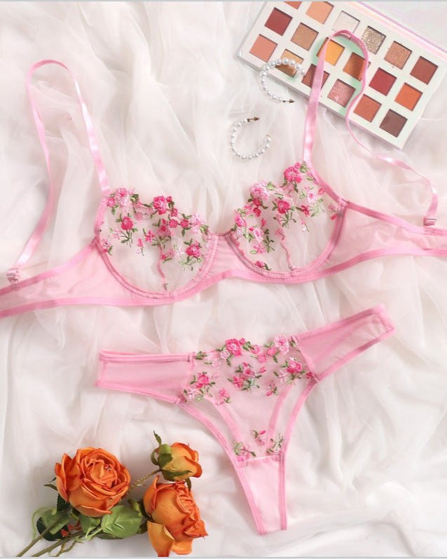 Stop & Stare Sheer Mesh Bra & Thong Lingerie - Sinderella