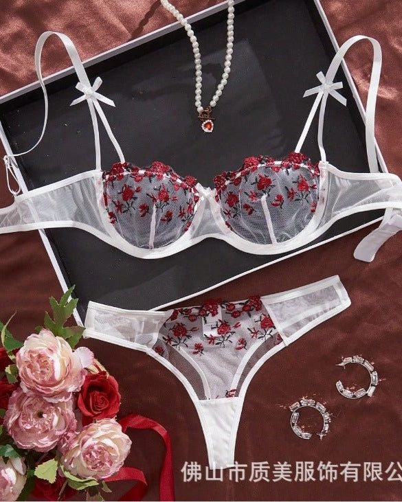 Stop & Stare Sheer Mesh Bra & Thong Lingerie - Sinderella