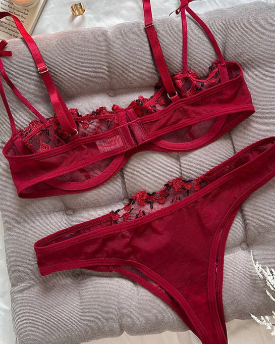 Stop & Stare Sheer Mesh Bra & Thong Lingerie - Sinderella