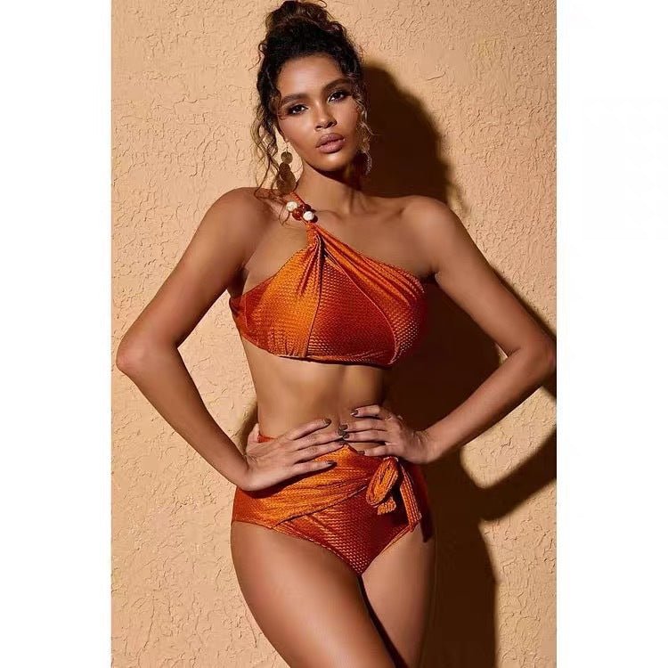 Three Piece High Waist Bikini Swim Set With Sarong By Sinderella - Sinderella