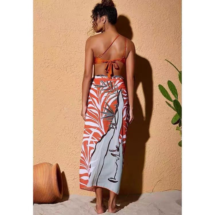 Three Piece High Waist Bikini Swim Set With Sarong By Sinderella - Sinderella