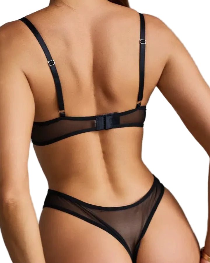 Twilight Tease Sheer Embroidered Bra & Thong Lingerie - Sinderella
