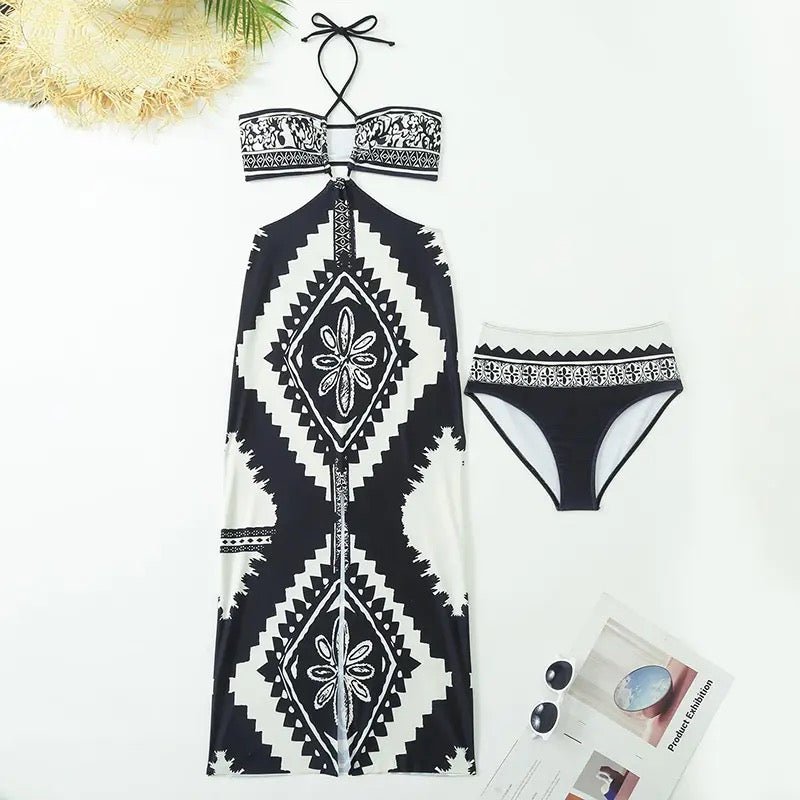 Two Piece Dual Color Swimwear With Coverup Dress By Sinderella - Sinderella