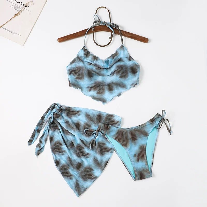 Two Piece Halter Neck Swimwear With Ruched Coverup Skirt By Sinderella - Sinderella