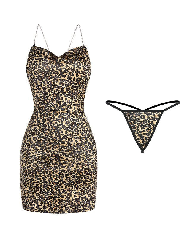 Zaria Leopard Printed Backless Lingerie - Sinderella