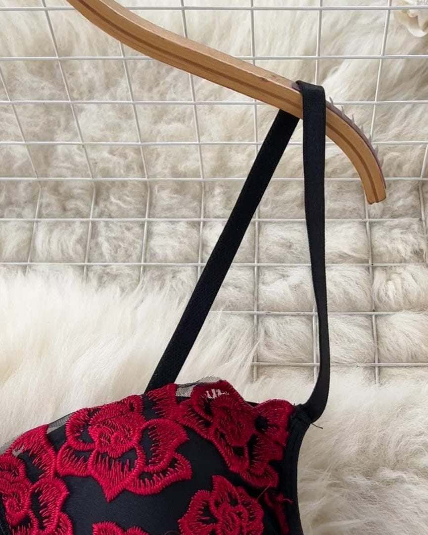 Cabello Two Piece Floral Embroidered Bustier Lingerie - Sinderella