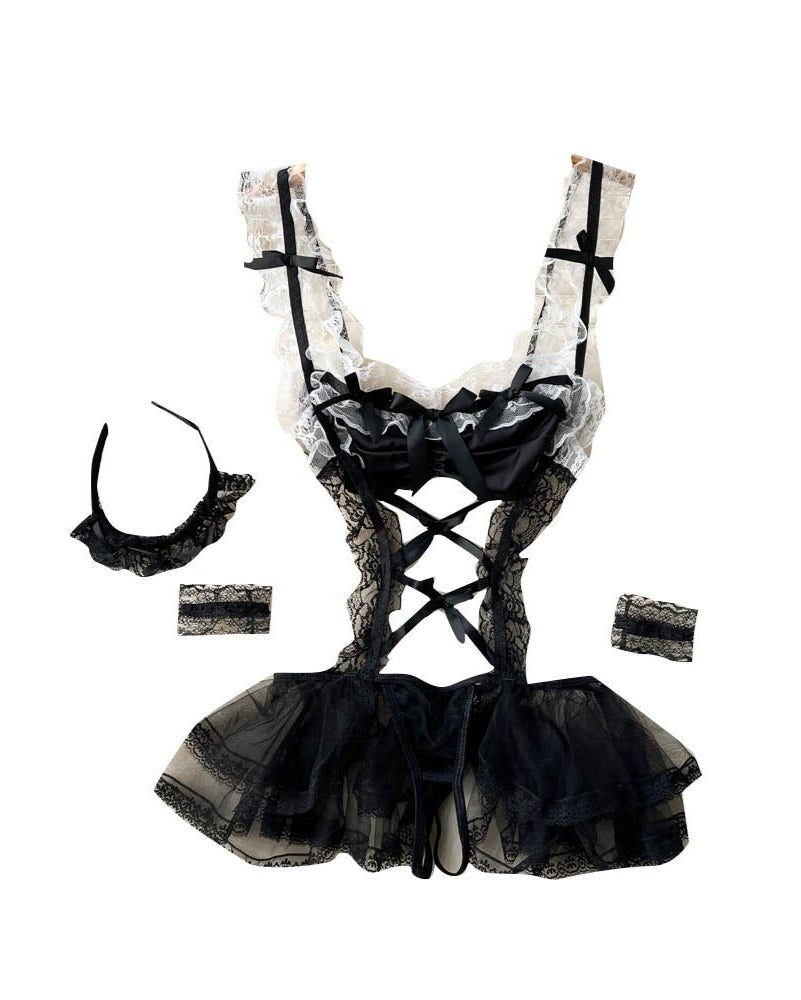 Ebony Negligee Babydoll Lingerie Set - Sinderella