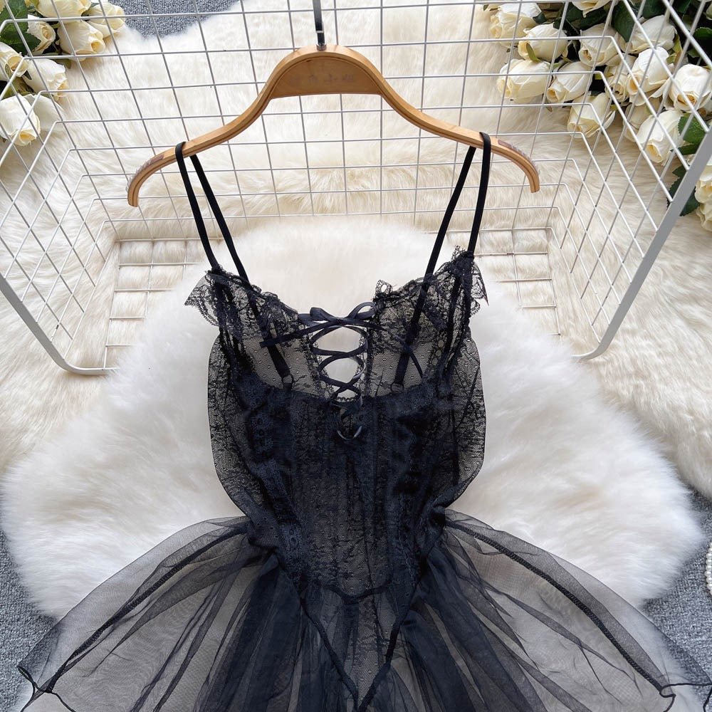 Hannya Two Piece Lace Mesh Lingerie - Sinderella