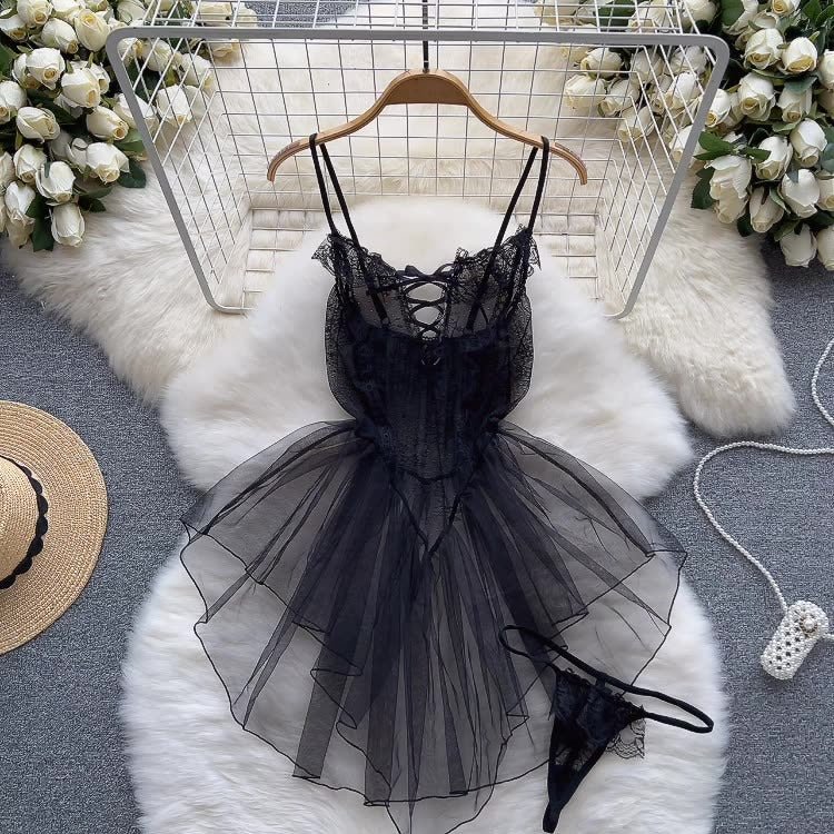 Hannya Two Piece Lace Mesh Lingerie - Sinderella