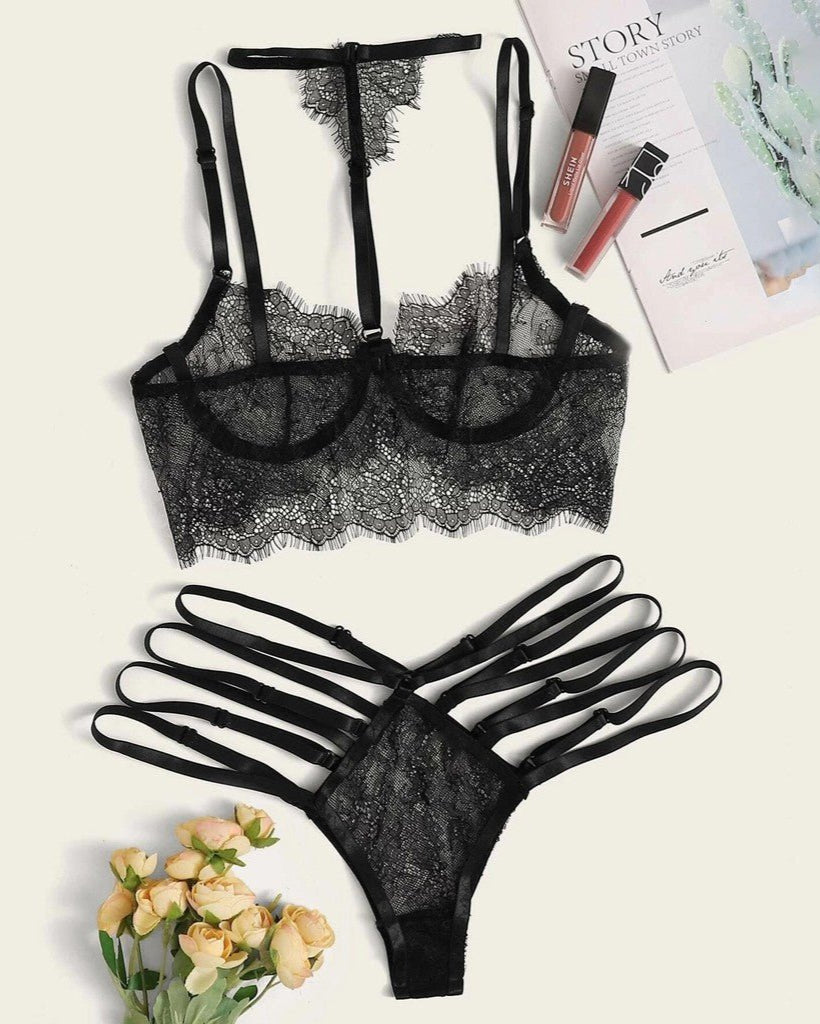 Lamia Two Piece Sheer Lingerie Set - Sinderella