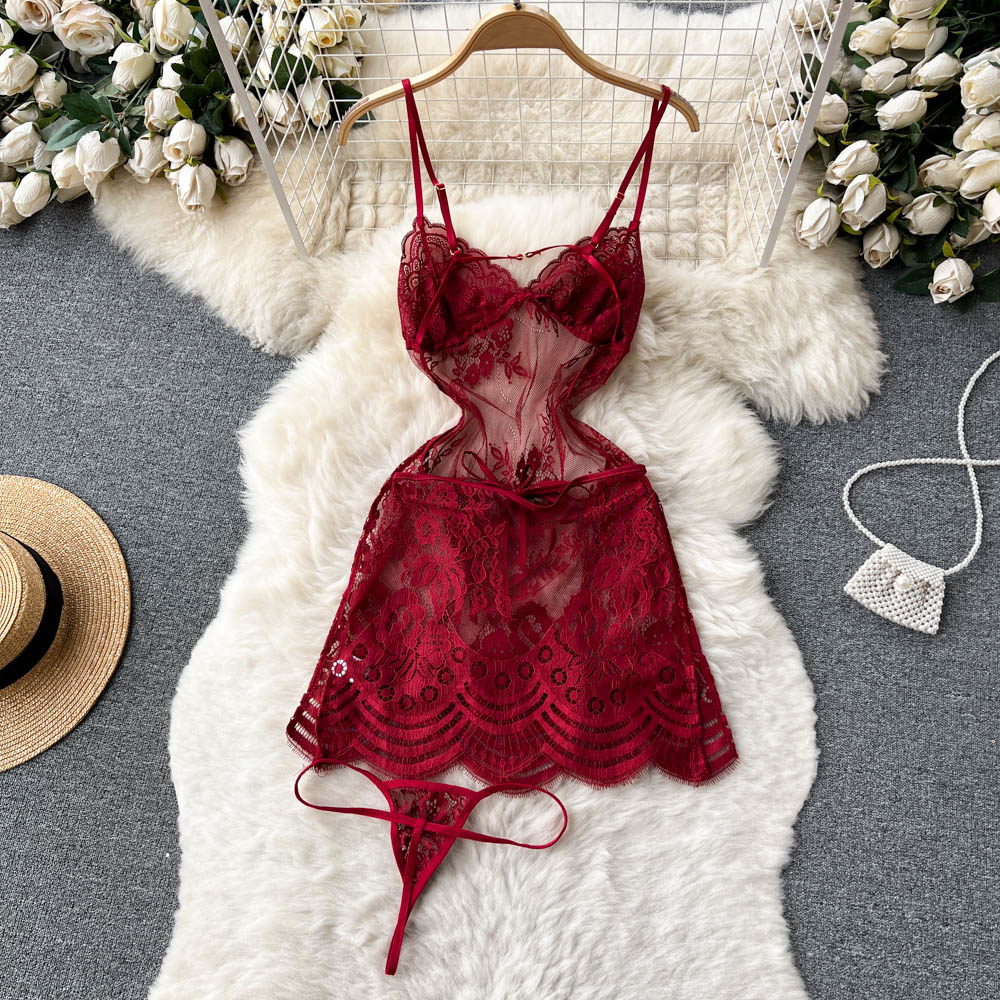 Lauren Two Piece Sheer Mesh Lace Lingerie - Sinderella