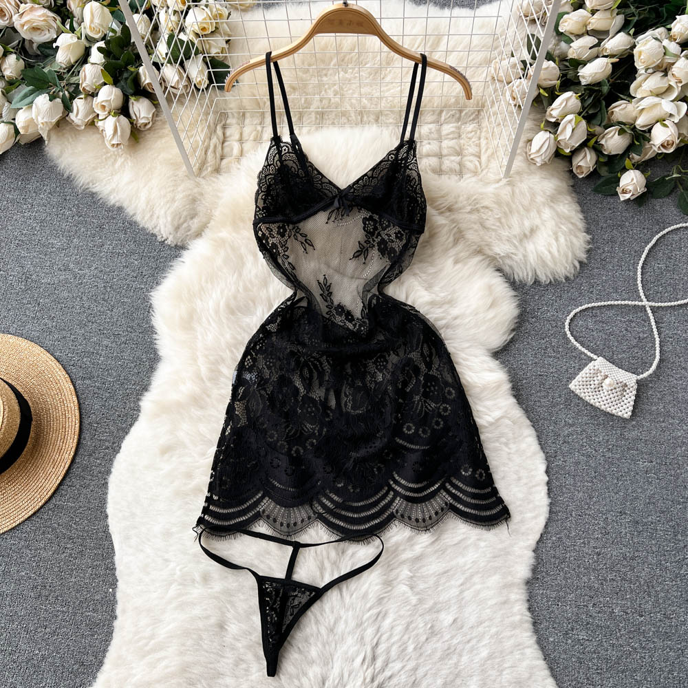 Lauren Two Piece Sheer Mesh Lace Lingerie - Sinderella