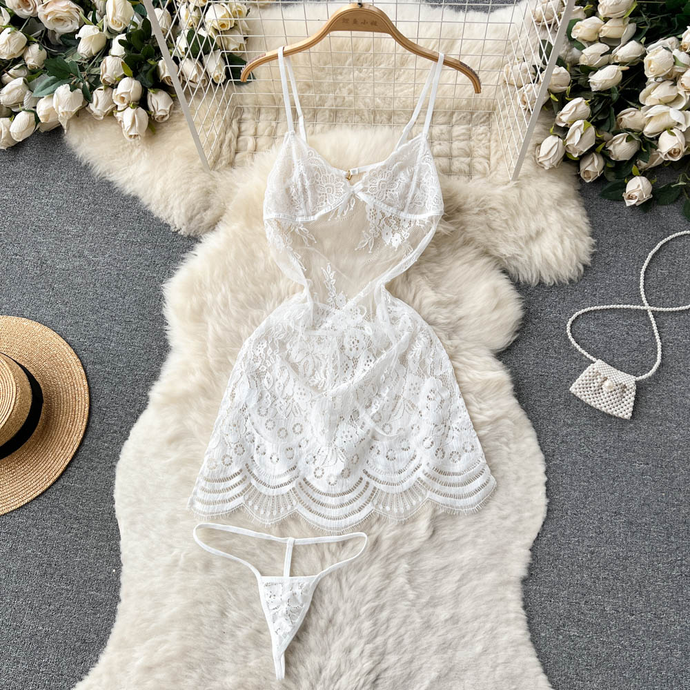 Lauren Two Piece Sheer Mesh Lace Lingerie - Sinderella