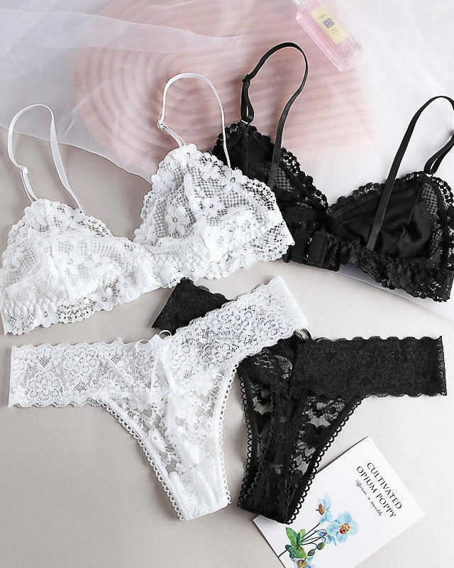 Naomi Two Piece Floral Lace Mesh Lingerie Set - Sinderella