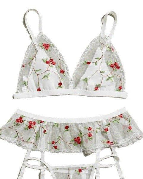 Riley Three Piece Floral Lingerie Set - Sinderella