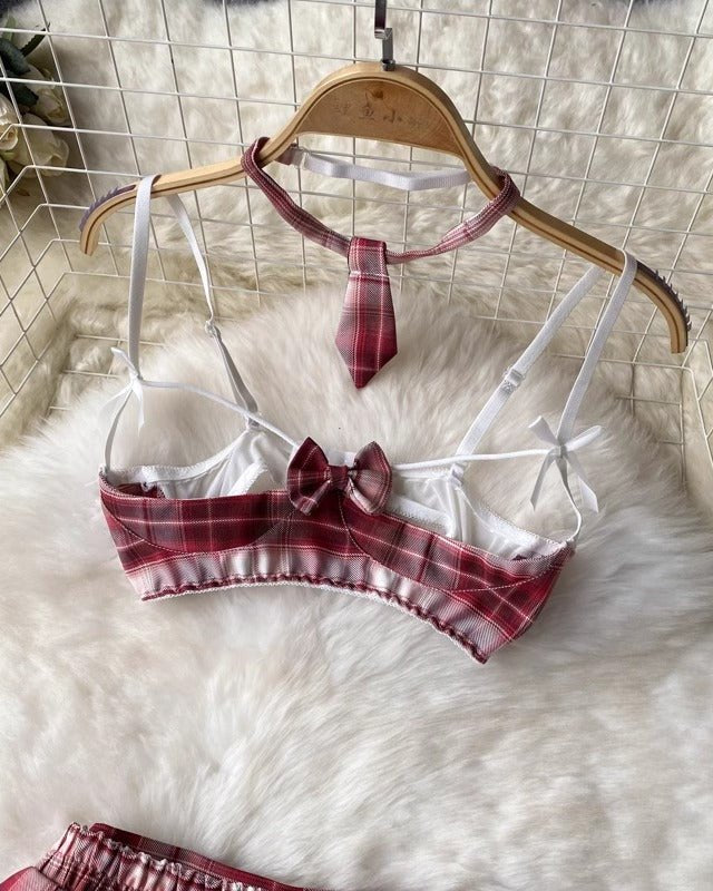 Rusalka Four Piece Plaid Lingerie Set - Sinderella