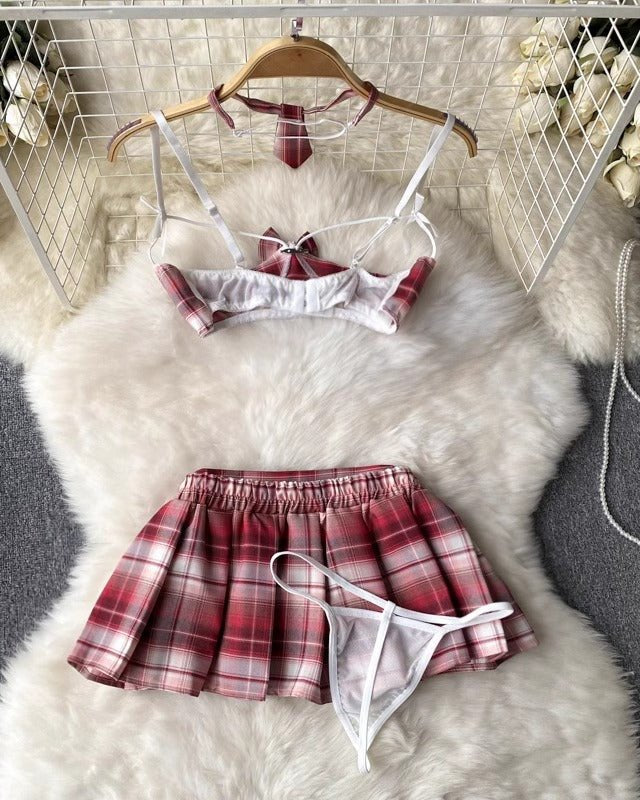 Rusalka Four Piece Plaid Lingerie Set - Sinderella