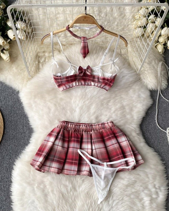 Rusalka Four Piece Plaid Lingerie Set - Sinderella