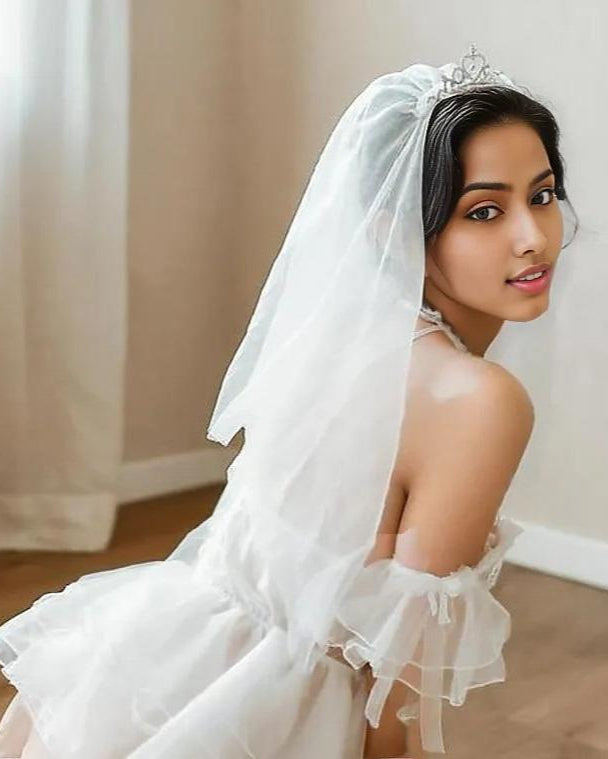 Skylar Mesh Sheer Bridal Babydoll Lingerie Set - Sinderella