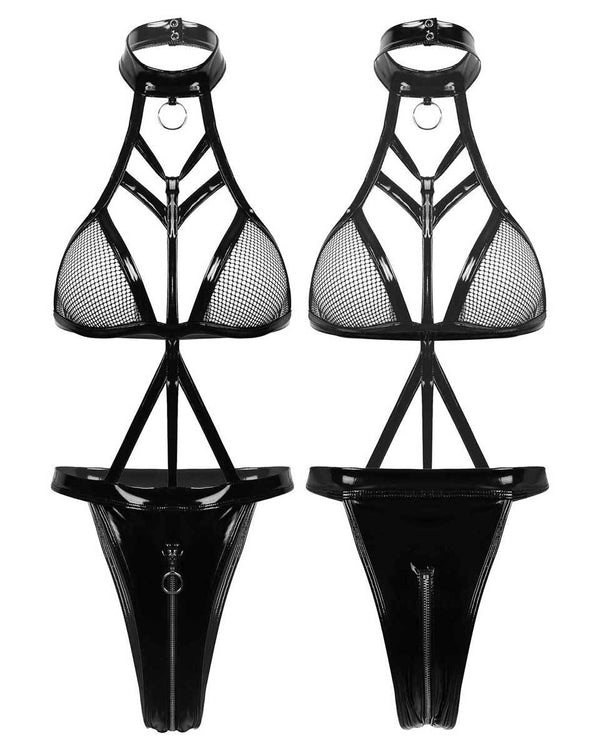 Locked & Loaded PU Babydoll Lingerie — faux leather lingerie