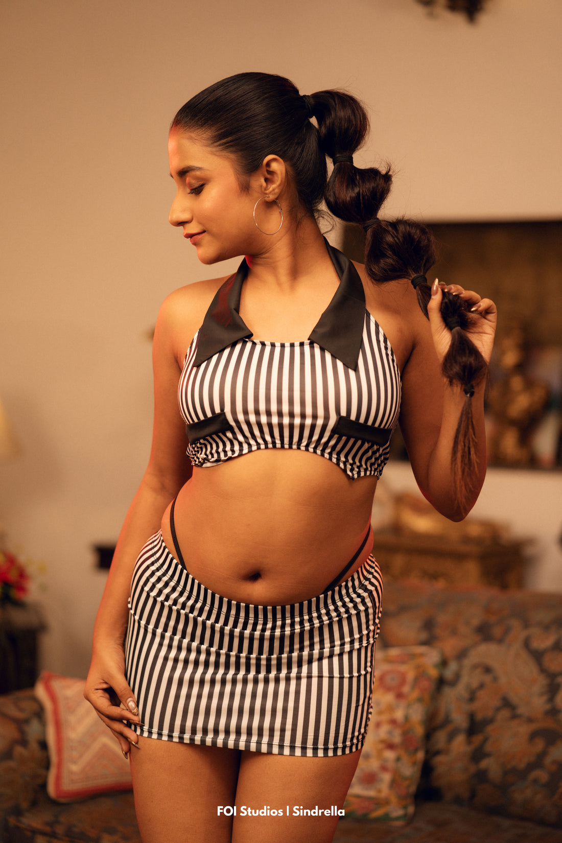 Safar — Three-Piece Striped Halter Top, Panty & Skirt Set