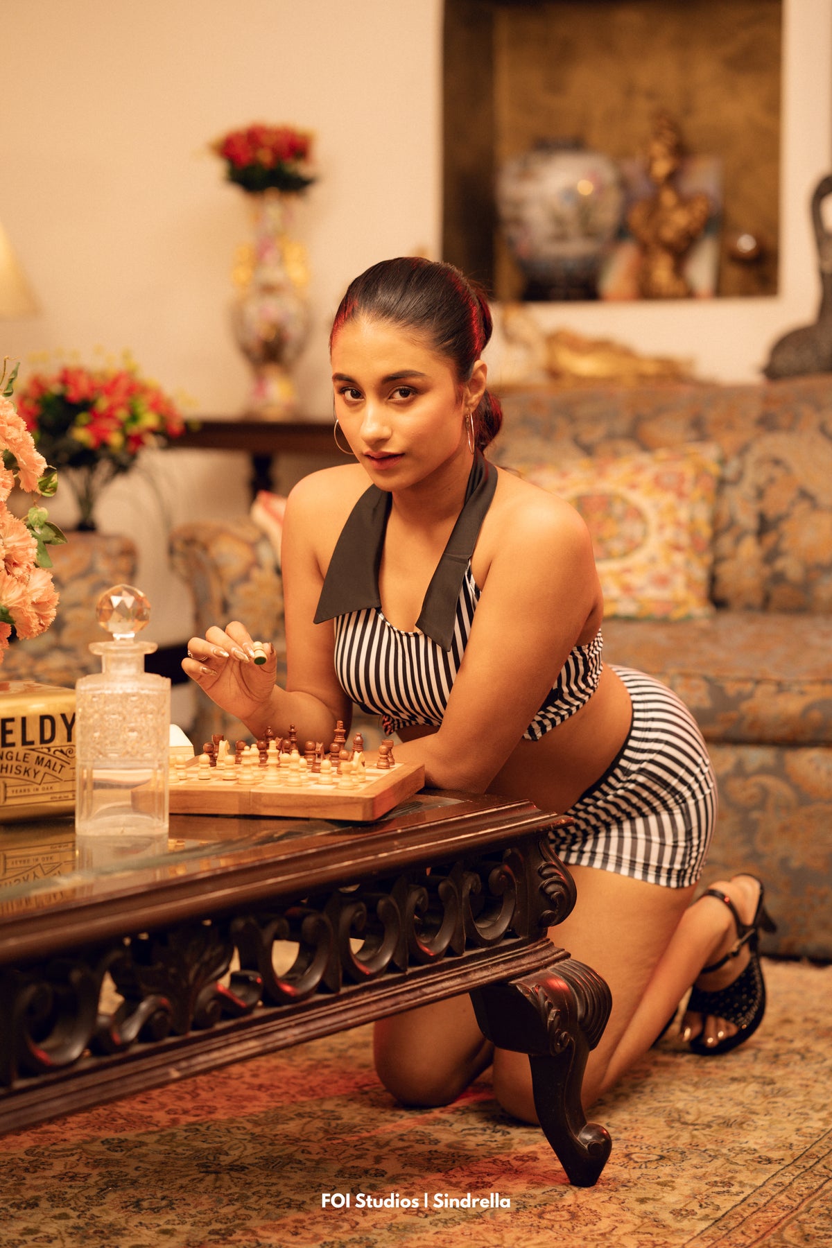 Safar — Three-Piece Striped Halter Top, Panty & Skirt Set