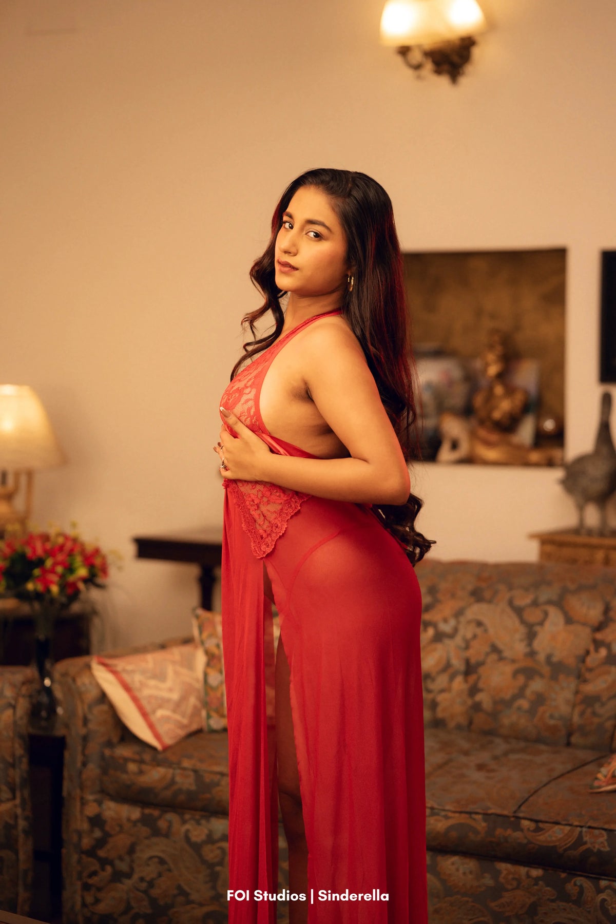 Himmat — Two-Piece Lace Sheer Side-Slit Dress & Panty Set