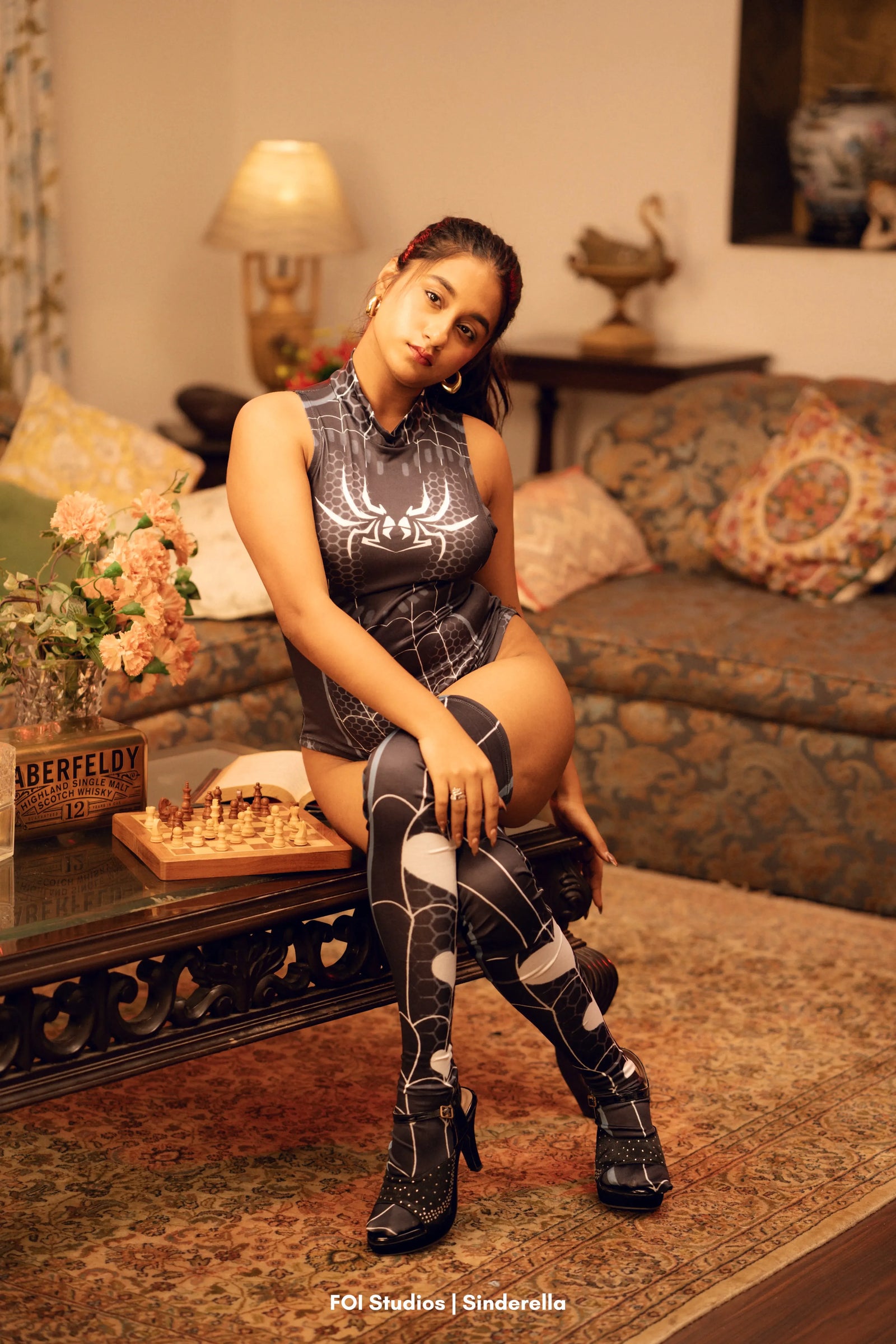 Jaali — Two-Piece High-Neck Bodysuit & Stockings Set