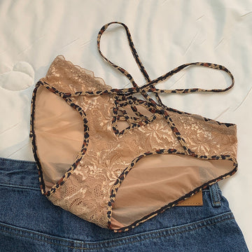 Nakhra — Leopard-Trim Lace Panty with Cross Straps
