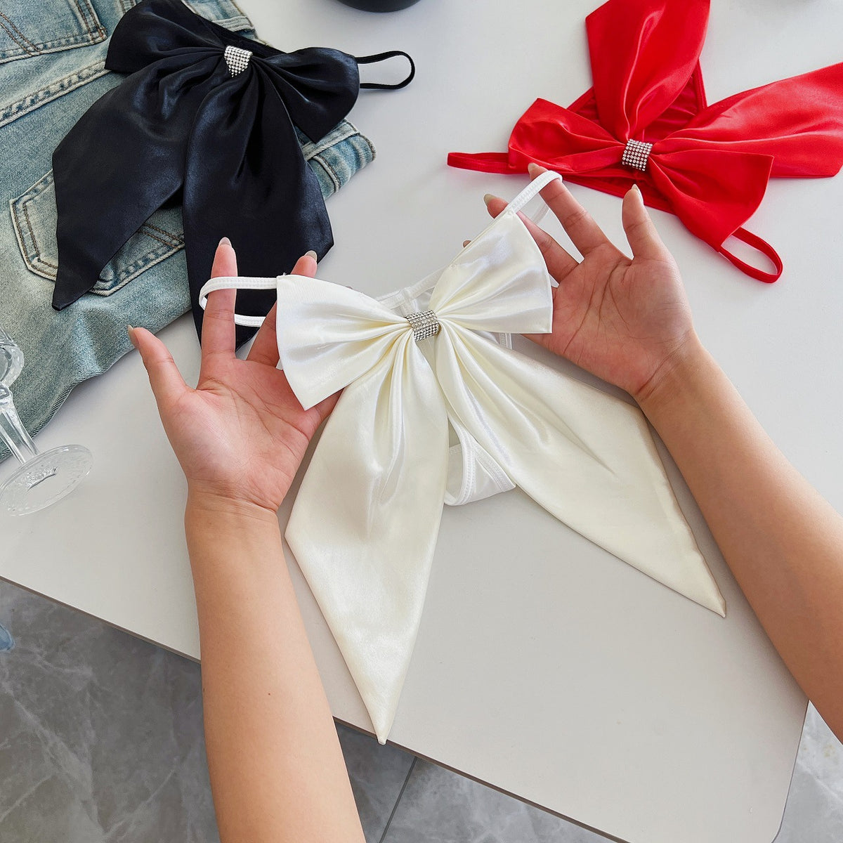 Anokhi — Satin Oversized Bow Thong