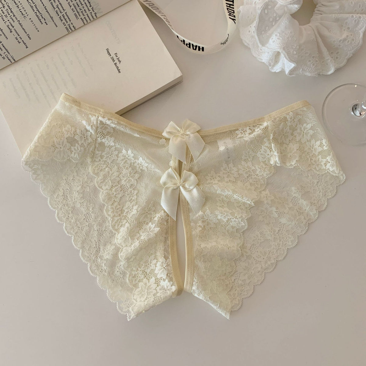 Bichhiya — Sheer Floral Lace Panty with Satin Bow