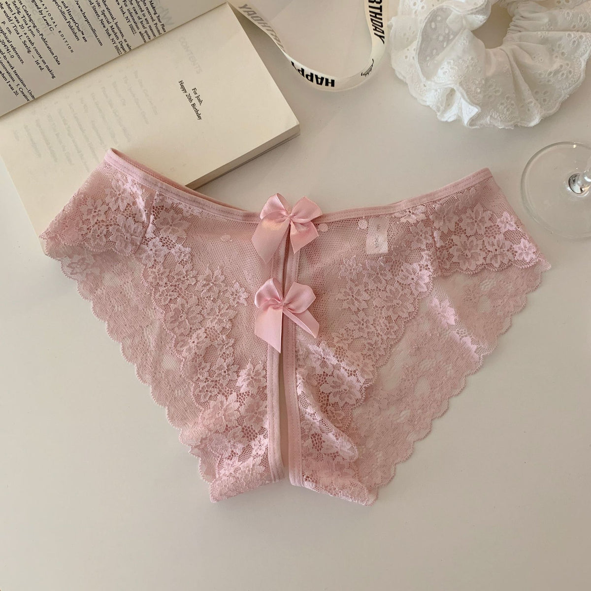 Bichhiya — Sheer Floral Lace Panty with Satin Bow