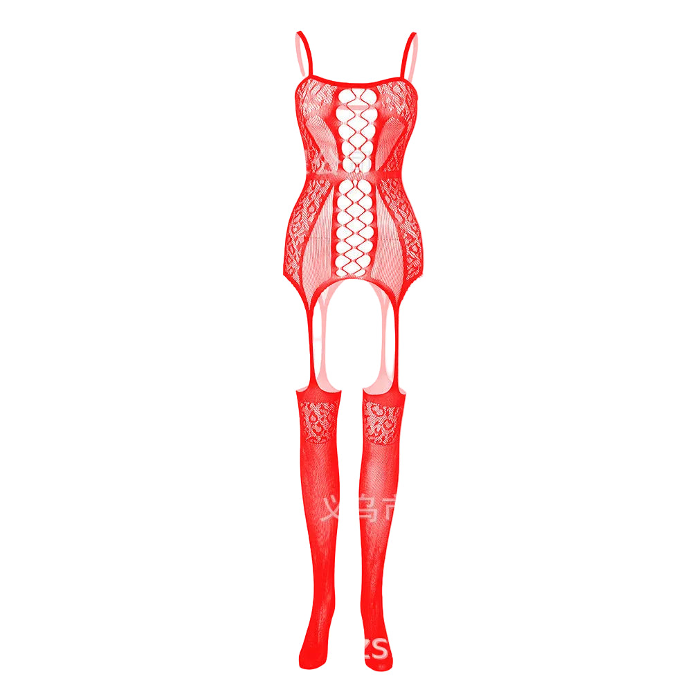 Tara — Halter Lace Suspender Bodystocking with Stockings