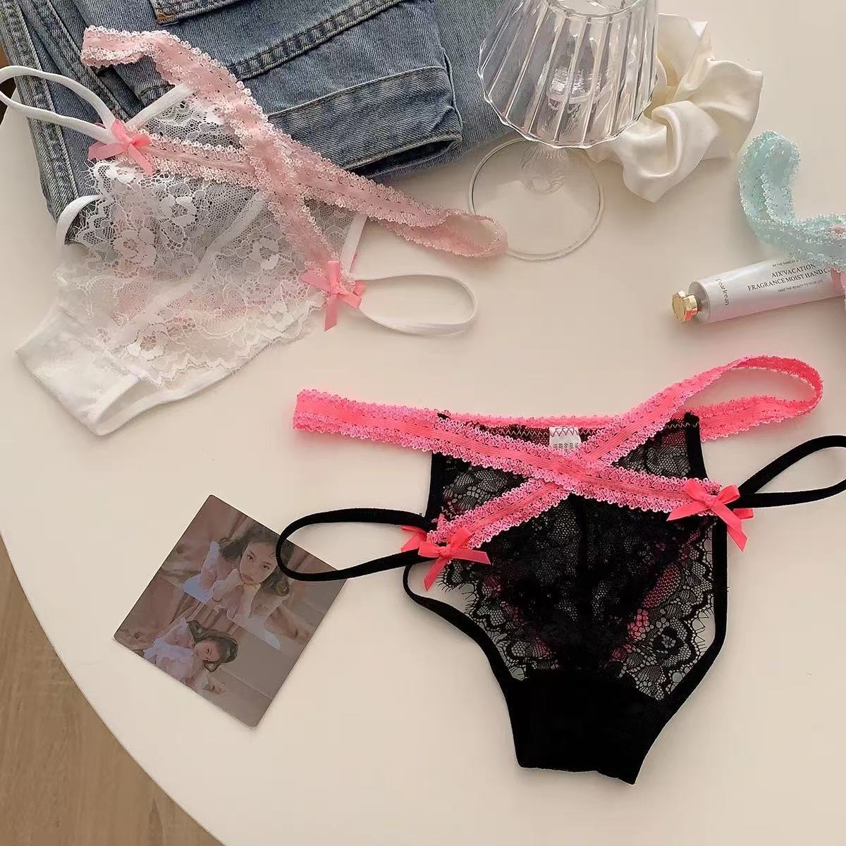 Mishti — Cross-Strap Lace Thong with Neon Trim